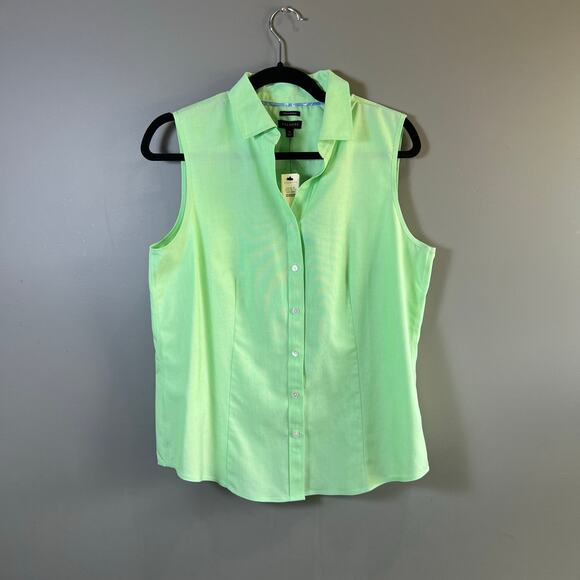 NWT Talbots Sleeveless Wrinkle Resistant Green Button Up Shirt Size 12 - Picture 1 of 7